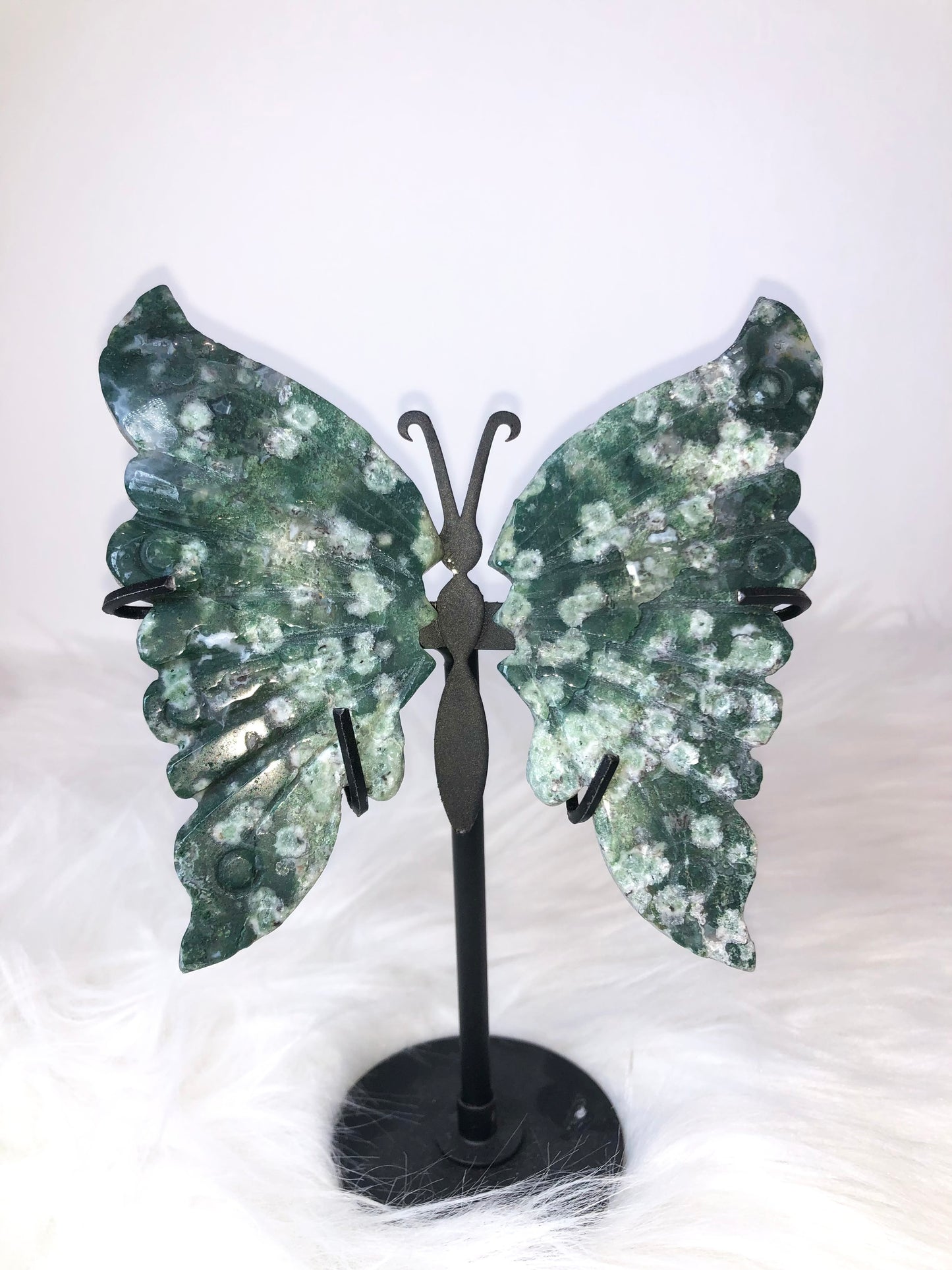 Moss Agate Butterfly Wings Carving