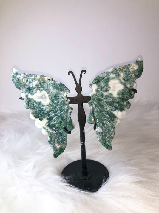 Moss Agate Butterfly Wings Carving