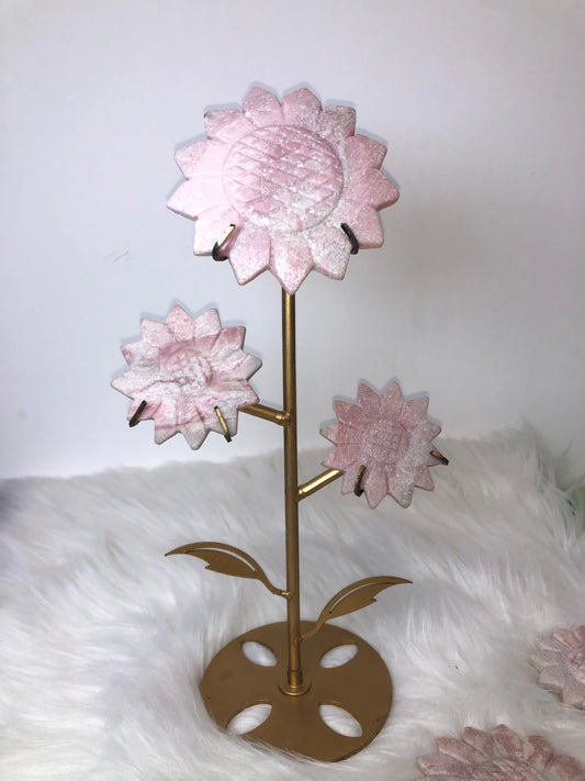 Pink Opal Sunflower Carving