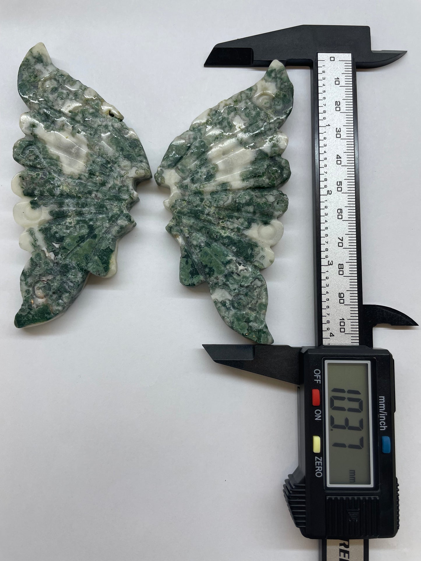 Moss Agate Butterfly Wings Carving